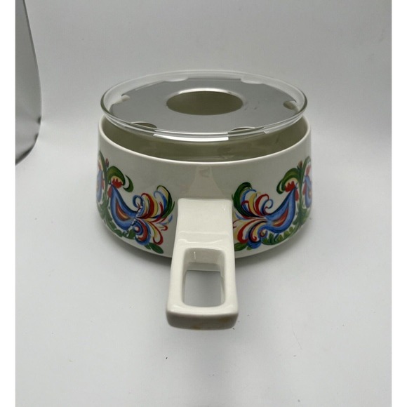 Vtg Villeroy & Boch Rooster Design Fondue Pot With Glass Insert & Lid Porcelain - Picture 9 of 16